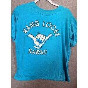 Vintage 80s 90s Hang Loose Hawaii Shaka Hand Sign Turquoise Blue T-Shirt Men XL